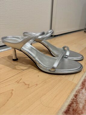 Marc Fisher Alonde Silver Metallic Strappy Kitten Heels